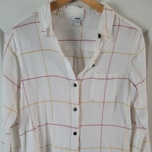 Sonoma Women's Large Burgundy and Yellow Collared Shirt